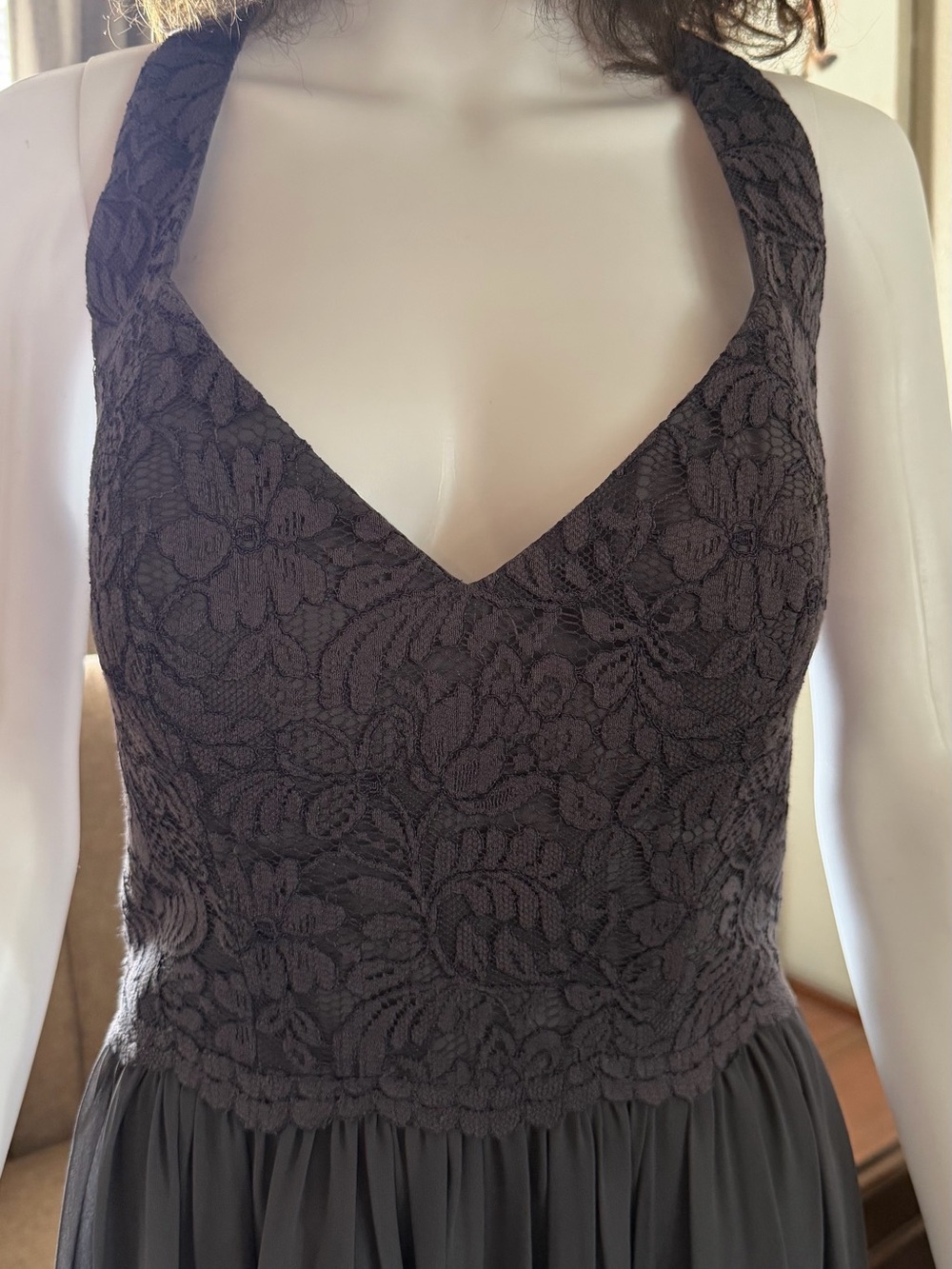 Short Version! Jasmine Racer back  Lace Bodice Dress in Charcoal